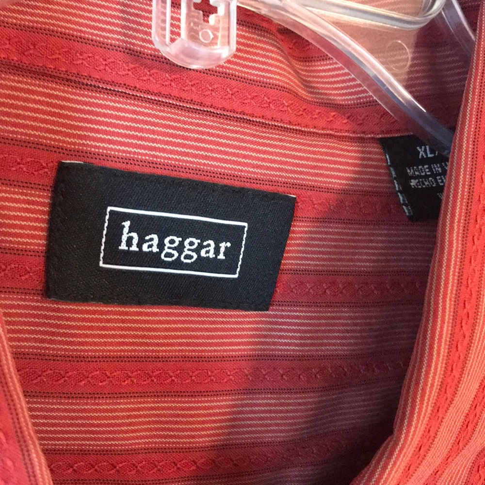 Haggar Red Striped Casual Button Down Shirt - Picture 2 of 3